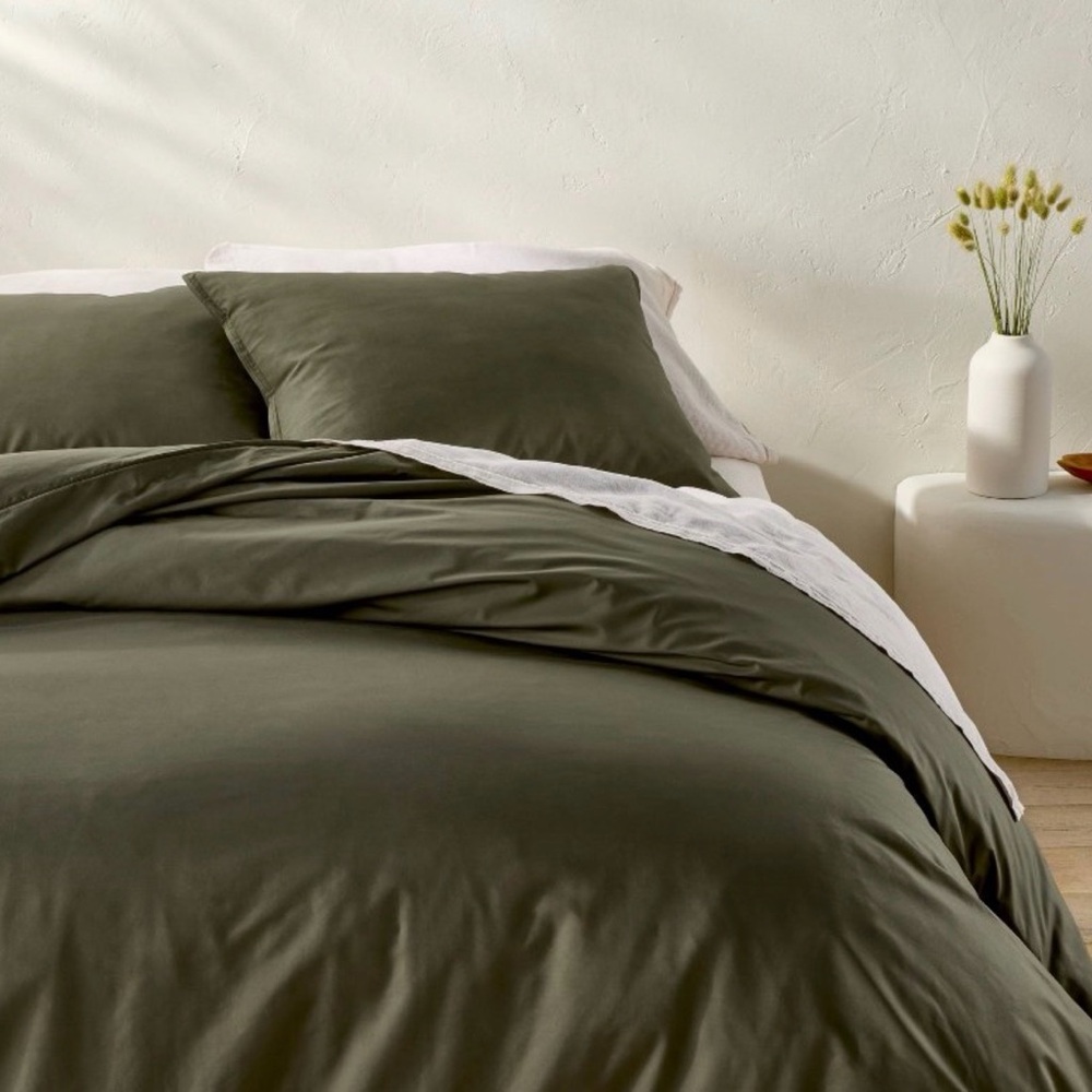 Casaluna King Cotton Percale Duvet Cover Olive Green NWOT
